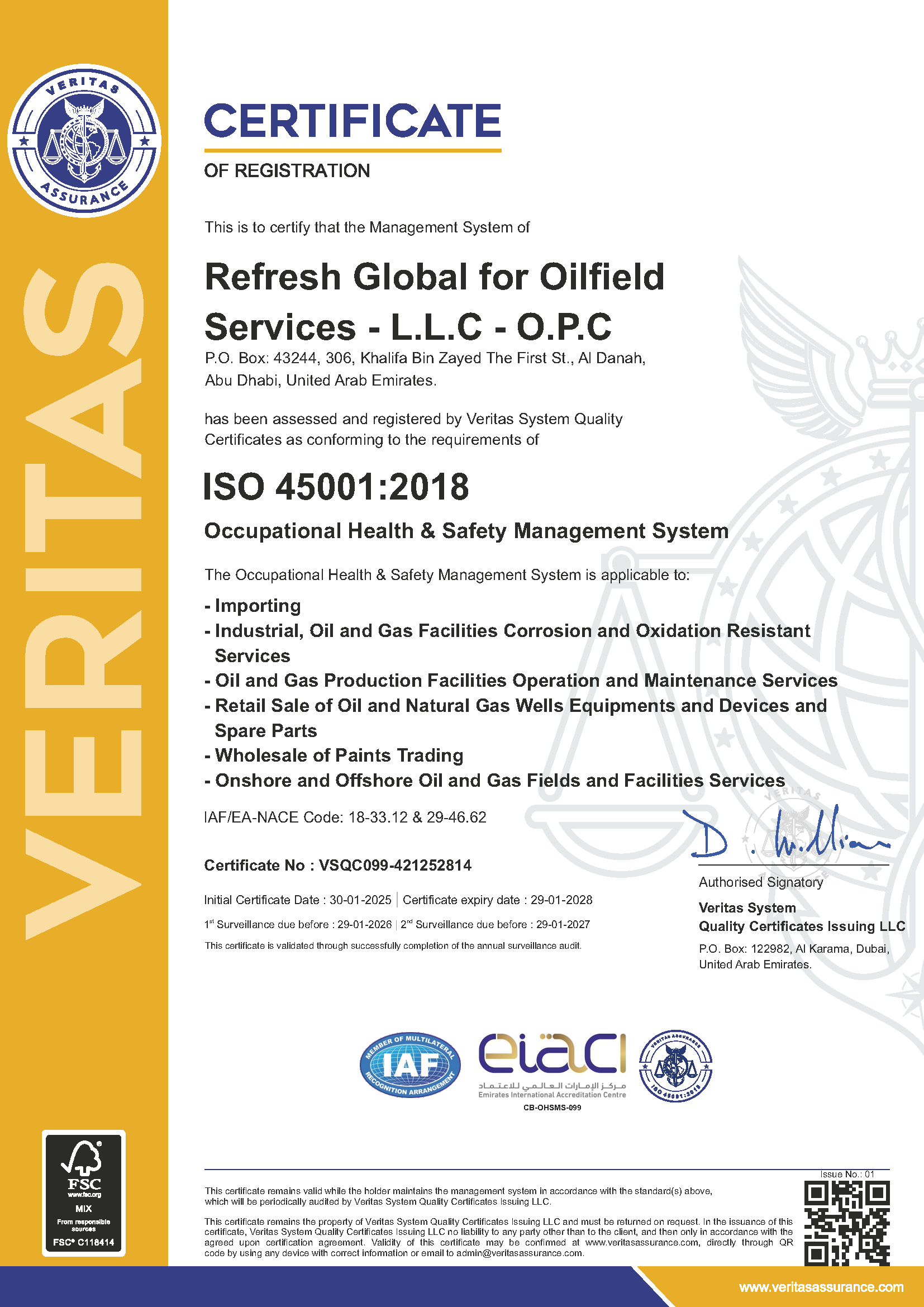 ISO 45001:2018 Certificate